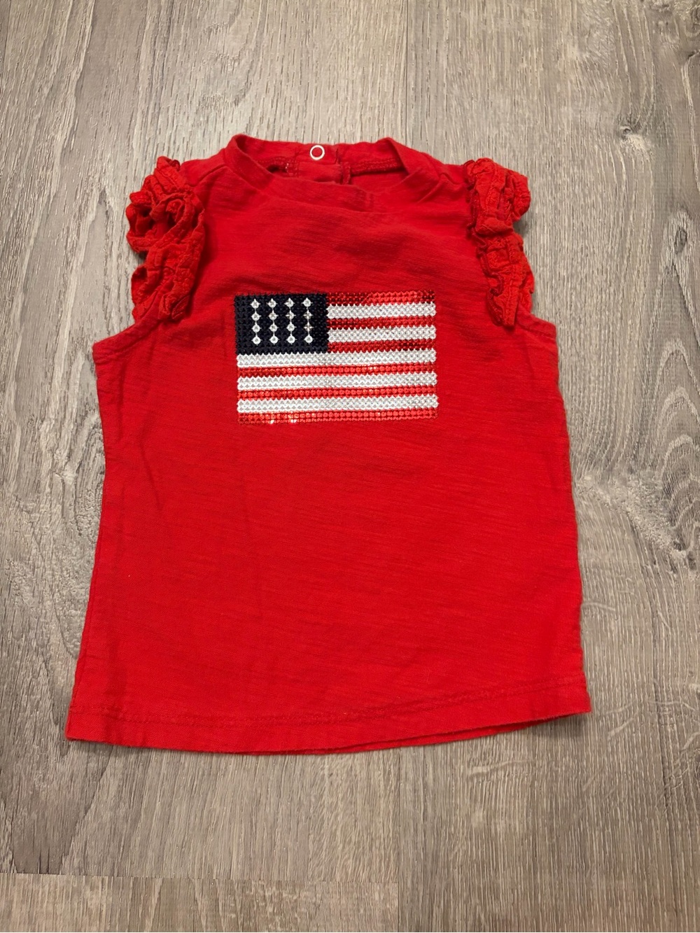 Kola Kid's Red Girls' Sequin Sleeveless Flag Tee- Size 9 Months- Pre-owned
